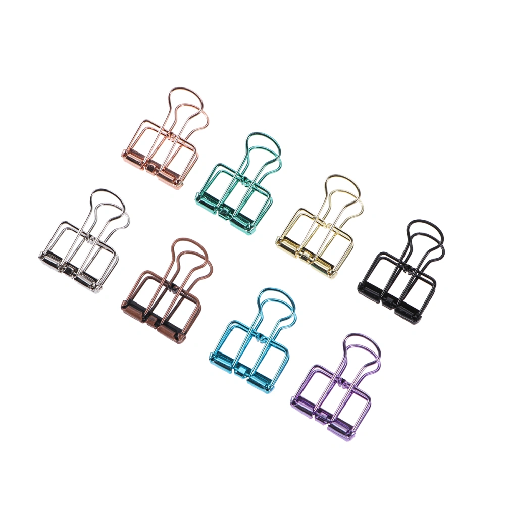 8Pcs 9mm Metal Binder Clips Small Size Hollow Long Clips Folder Clamps Office Stationary for File