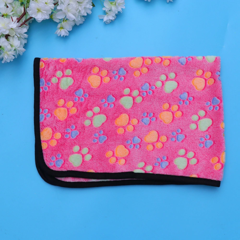 1 Pc Pet Carpet Coral Small Pink Paw Printed Pet Dog Blanket Super Pet Cushion Sleep Mat (60x40cm, Random Hemming Color)