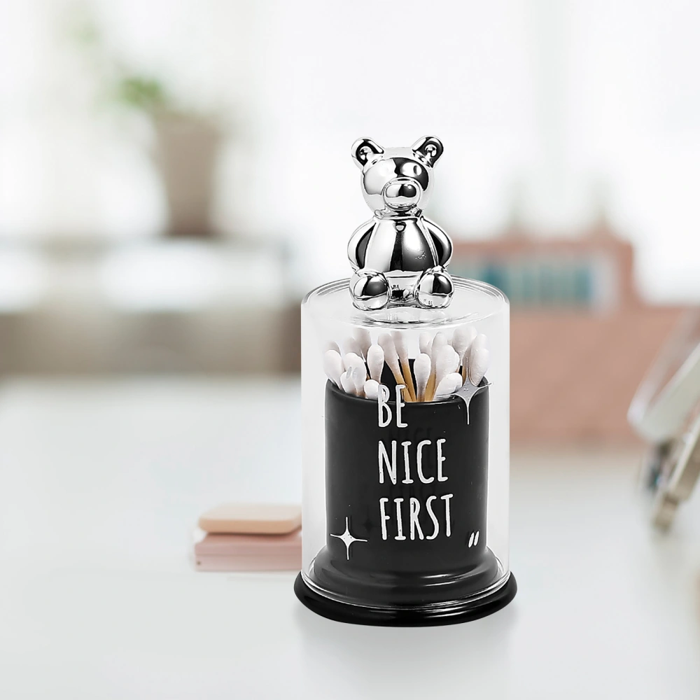 Bear Design Toothpick Container Cartoon Ceramic Glass Swab Holder Home Supply