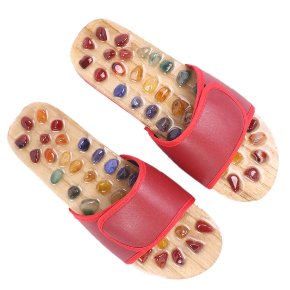 1 Pair Foot Sole Acupoints Relax Sandals Health Care Shoes Natural Agate Massage Slippers (Red 39 Yards)