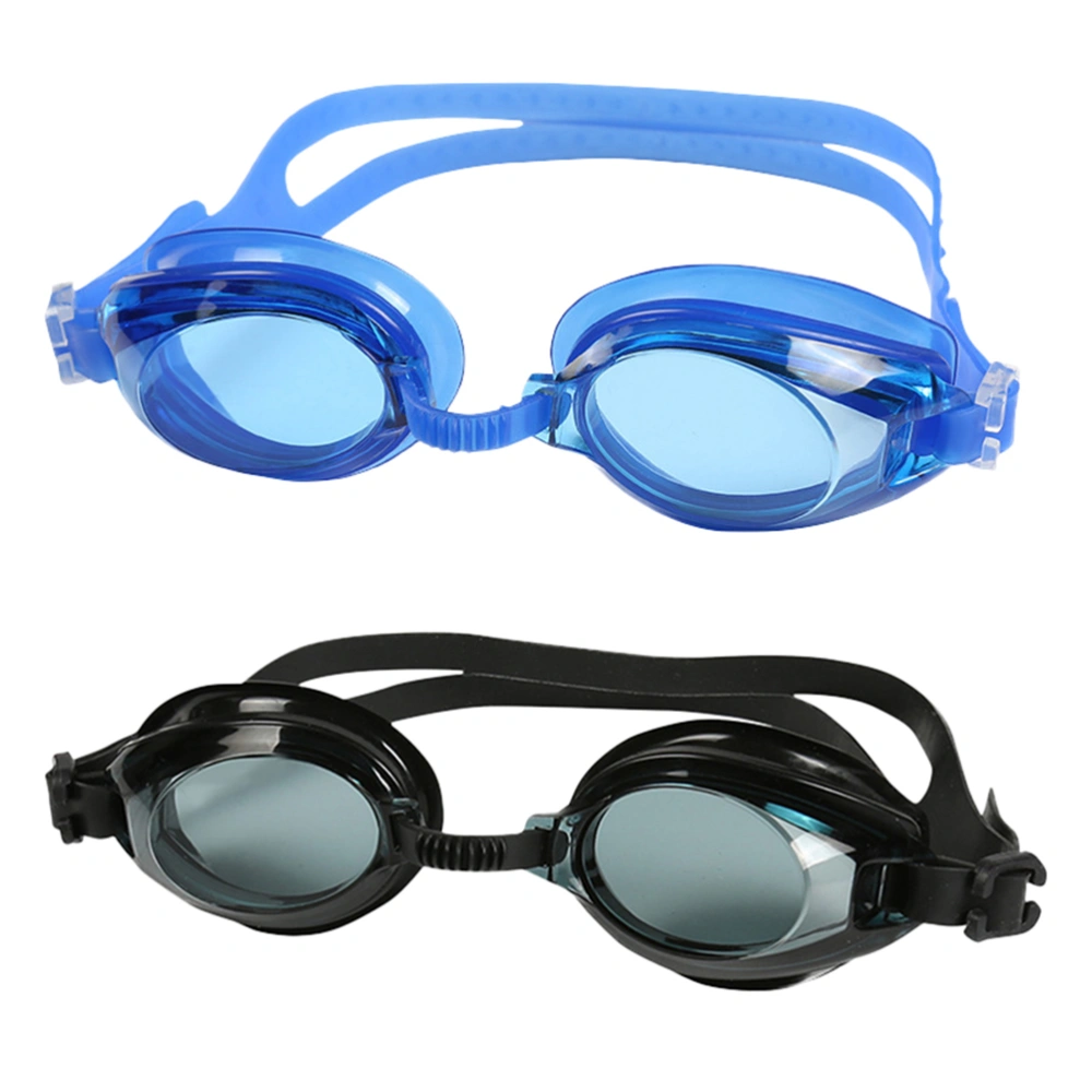 2 Pairs of Anti-fog Goggle Silicone Swimming Glasses High Visibility Waterproof Lenses for Men Women (Black/Royalblue)