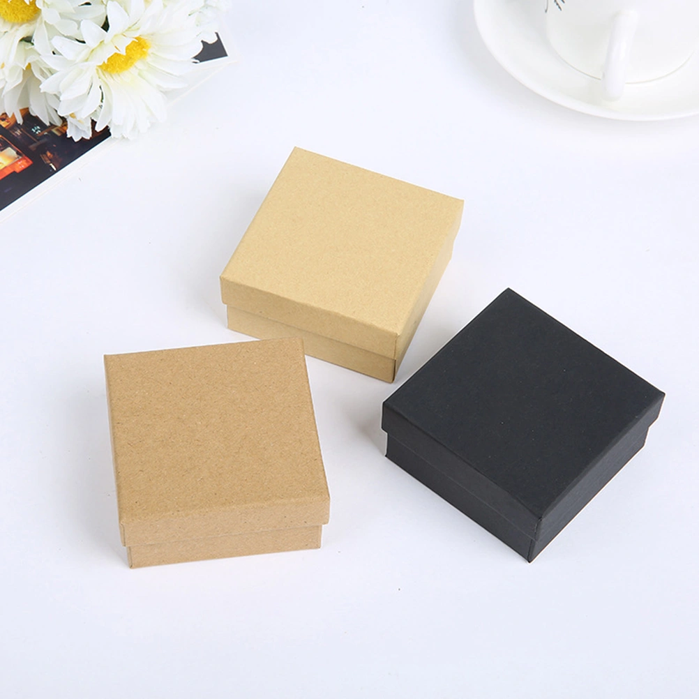 6 Pcs Retro Ring Box Classic Fashion Kraft Paper Jewelry Storage Box for Women Girls Ladies (7x7x3cm, Dark Kraft Paper, Light Kraft Paper, Black Kraft Paper, 2 Pcs Each)