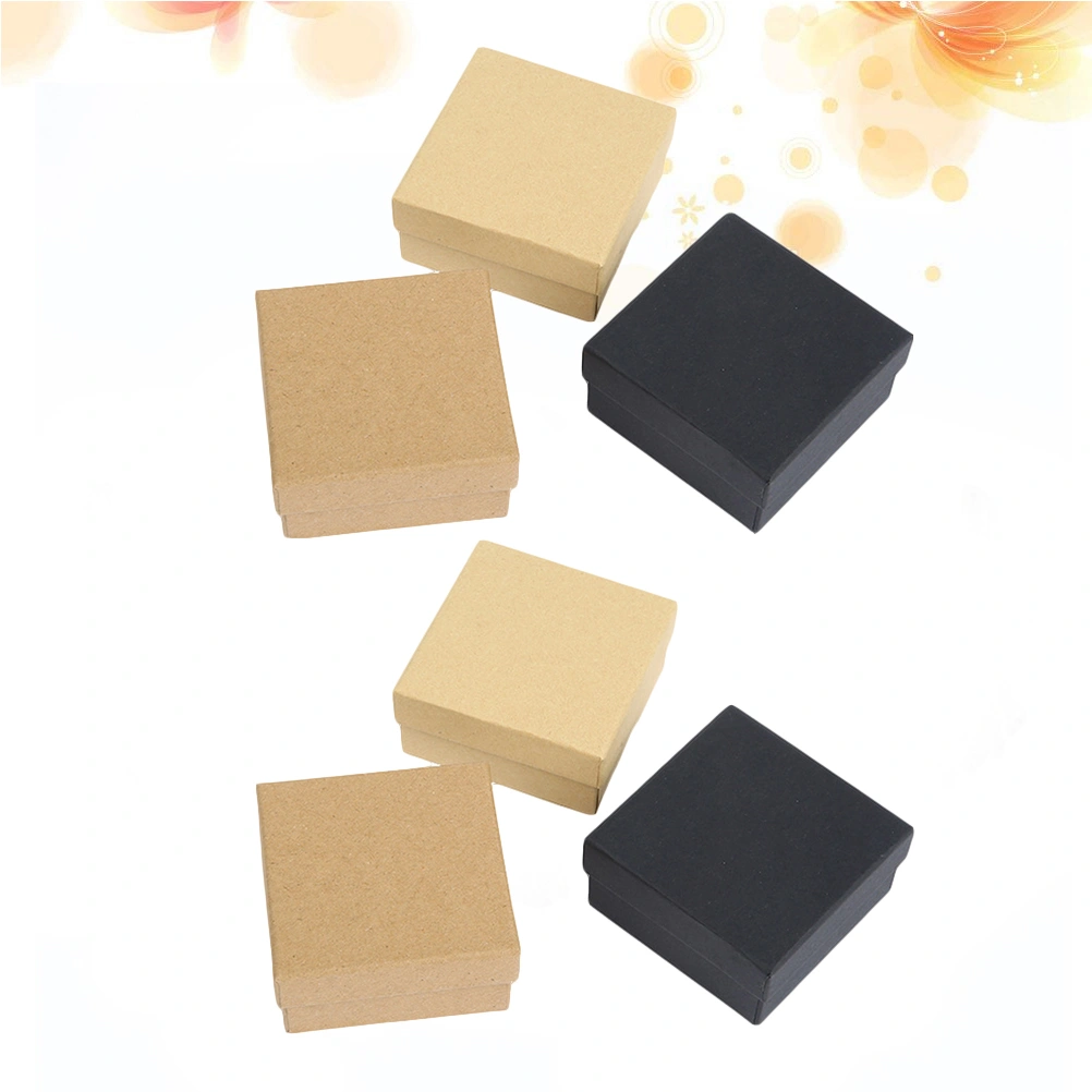 6 Pcs Retro Ring Box Classic Fashion Kraft Paper Jewelry Storage Box for Women Girls Ladies (7x7x3cm, Dark Kraft Paper, Light Kraft Paper, Black Kraft Paper, 2 Pcs Each)