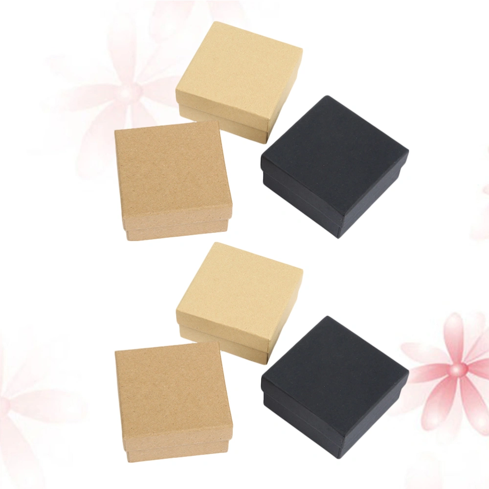 6 Pcs Retro Ring Box Classic Fashion Kraft Paper Jewelry Storage Box for Women Girls Ladies (7x7x3cm, Dark Kraft Paper, Light Kraft Paper, Black Kraft Paper, 2 Pcs Each)