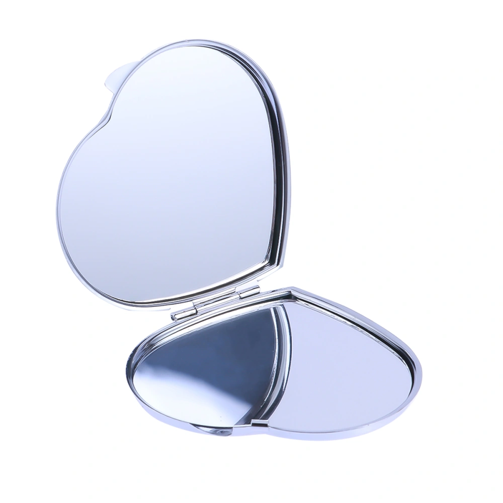 Small Portable Mirror Heart-shaped Makeup Mirror with Metal Housing Folding Dual Mirror