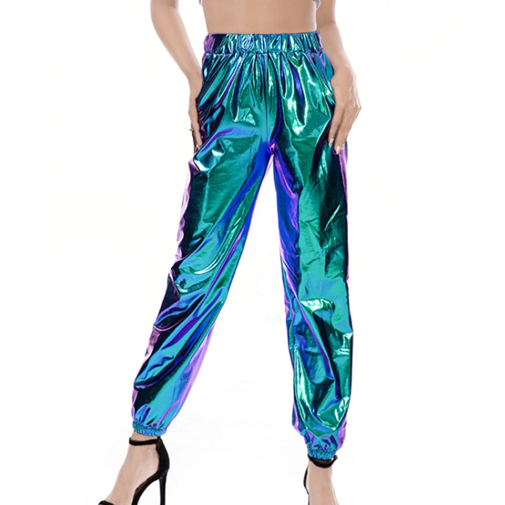 1PC Street Hip-hop Party Pants Sparkly Leisure Long Slacks Sports Leisure Female Trousers Stylish Female Loose Long Pants Breathable Long Trousers for Girl Women Wearing Size XL Blue