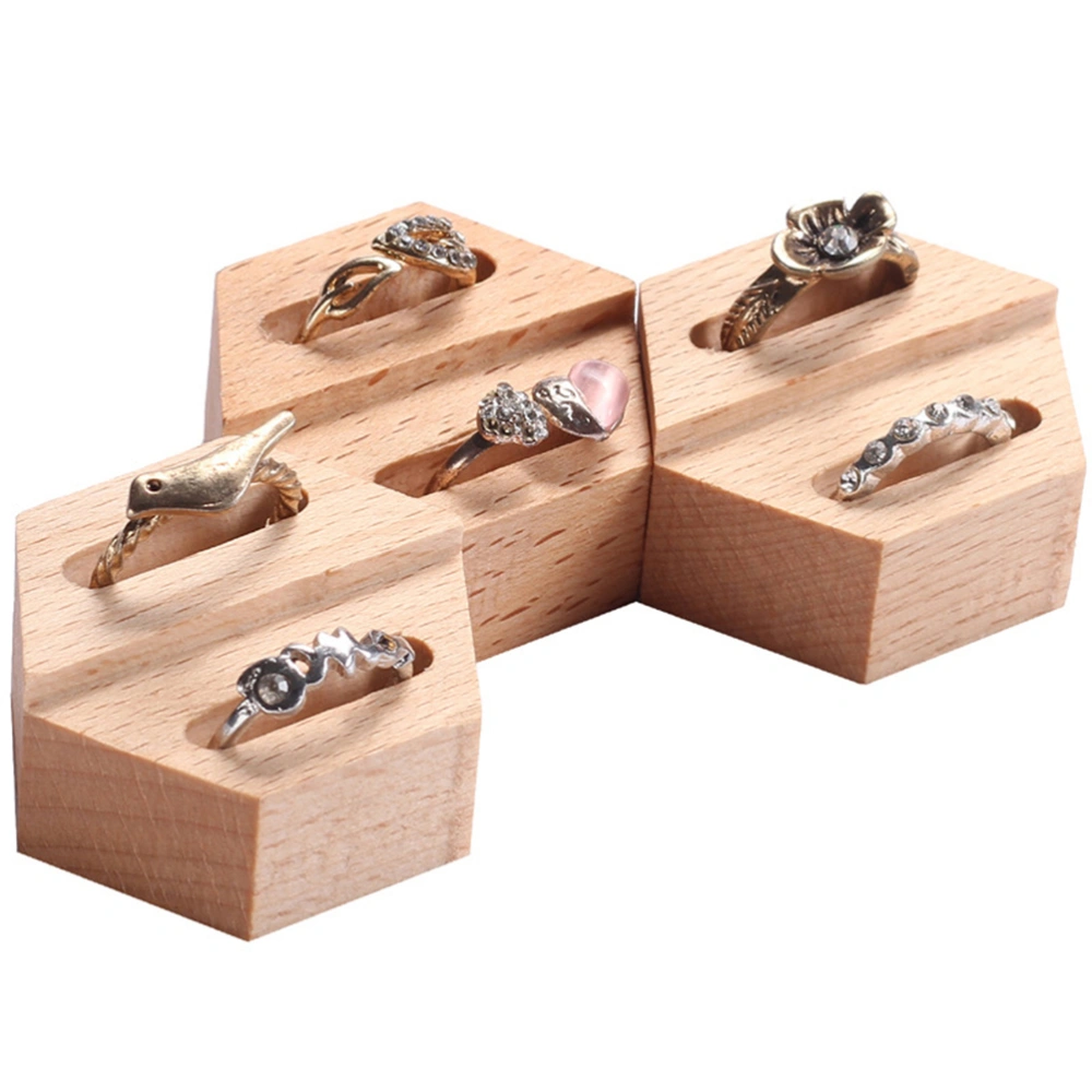 1PC Wooden Ring Display Box Geometry Wooden Display Rack Two-piece Ring Display Supplies Groove Ring Showcase Display Holder