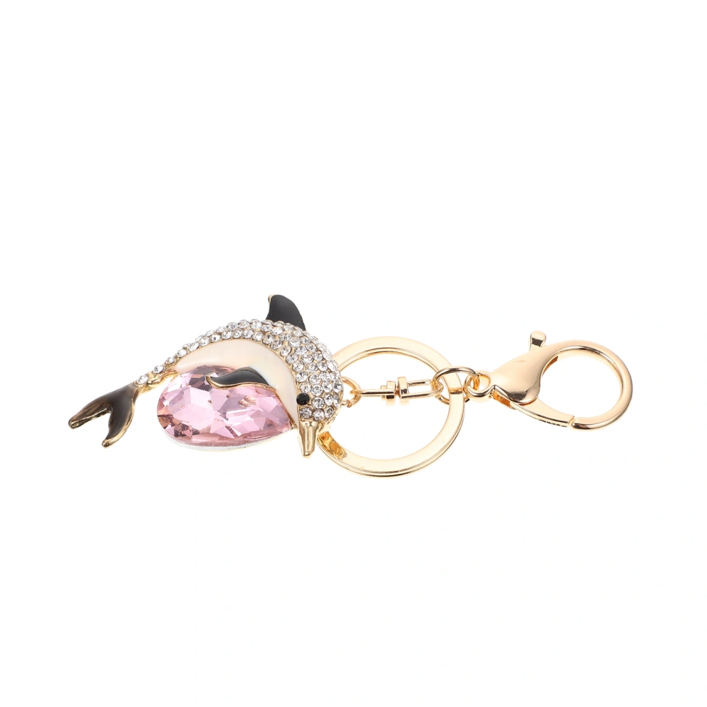 Delicate Small Dolphin Keychain Pendant With Diamonds for Home Car Luggage Use