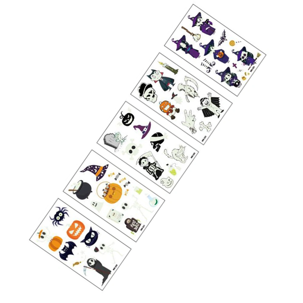 5 Pcs 10.5x6cm Halloween Luminous Stickers Cartoon Temporary Tattoos Waterproof Skin-friendly Sticker