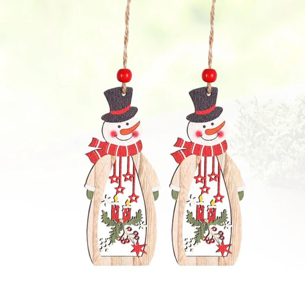 2PCS Christmas Decoration Wooden Hollow Pendant Christmas Tree Ornament Wooden Pendant (Snowman)