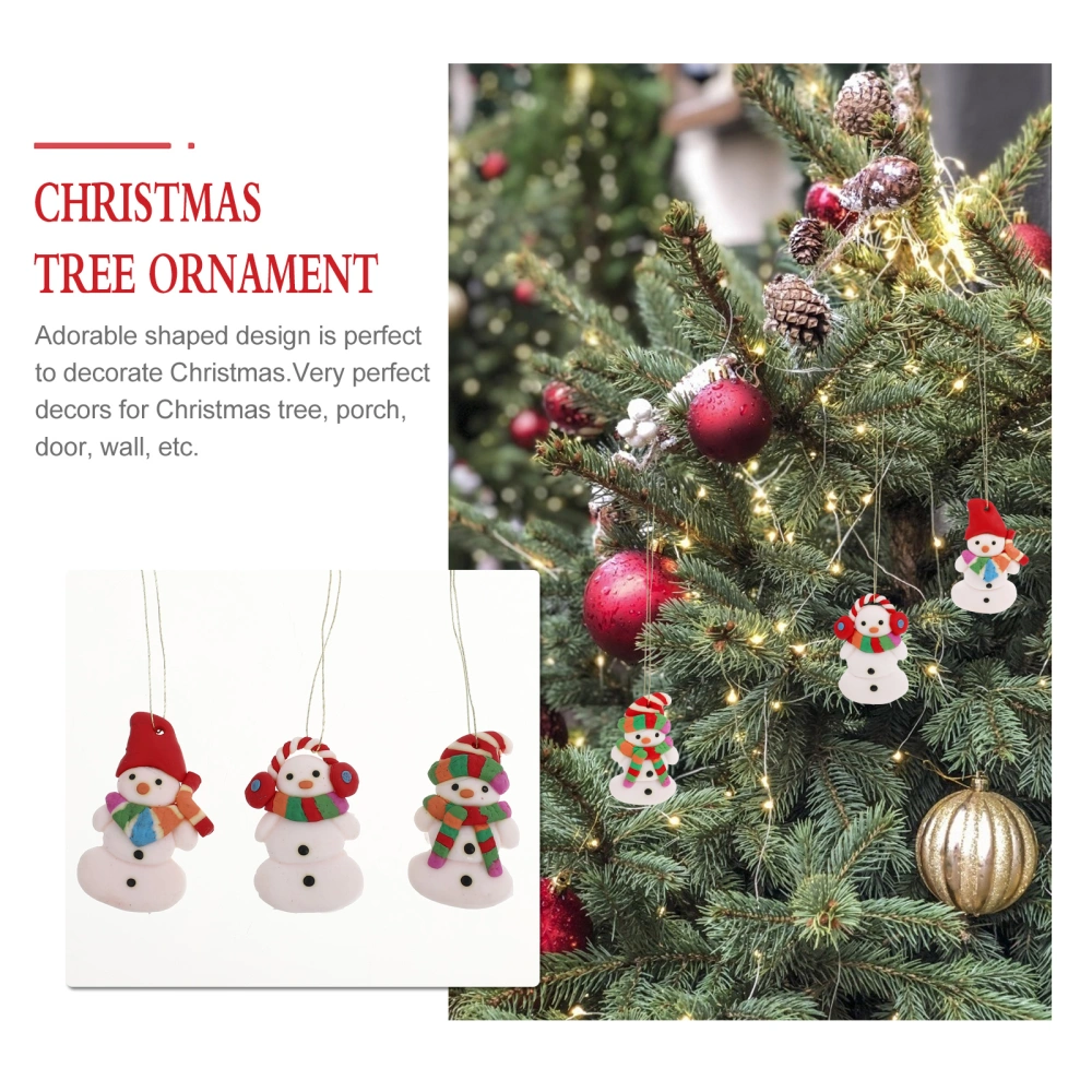 3pcs Christmas Tree Pendants Cartoon Small Snowman Clay Pendant Decoration