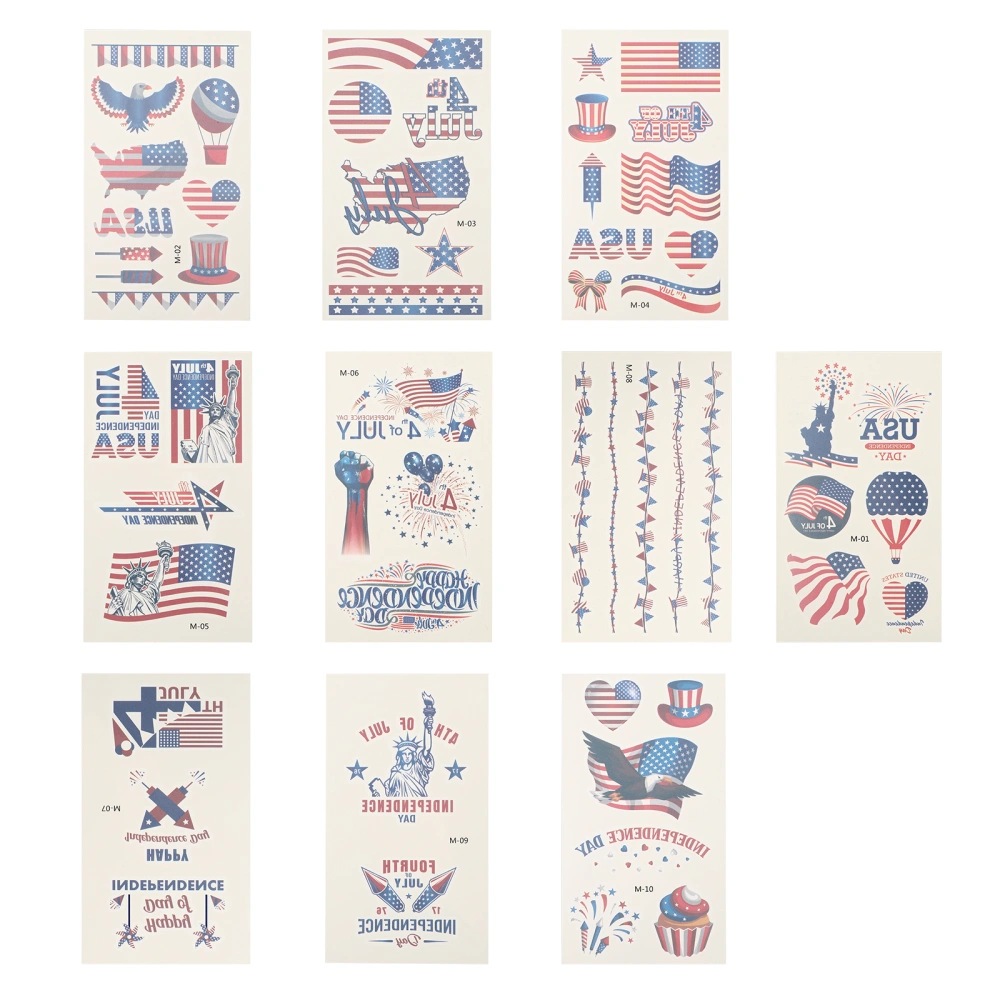 20 Sheets of Patriotic American Flag Tattoos Stickers Party Temporary Stickers