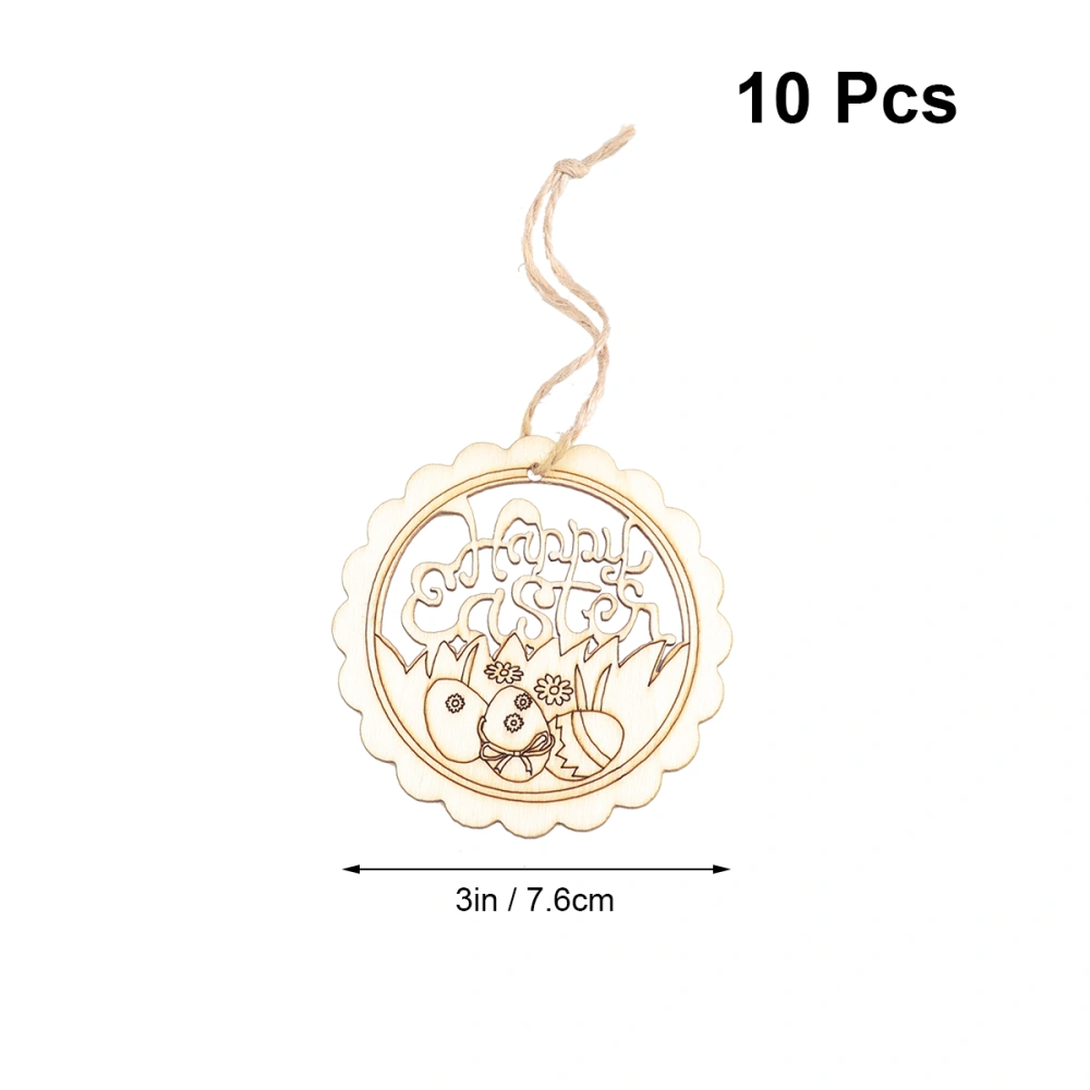 10pcs Wood Easter Egg Hanging DIY Funny Decor Hanging Drop for Home Party Festival (With Hemp Rope)