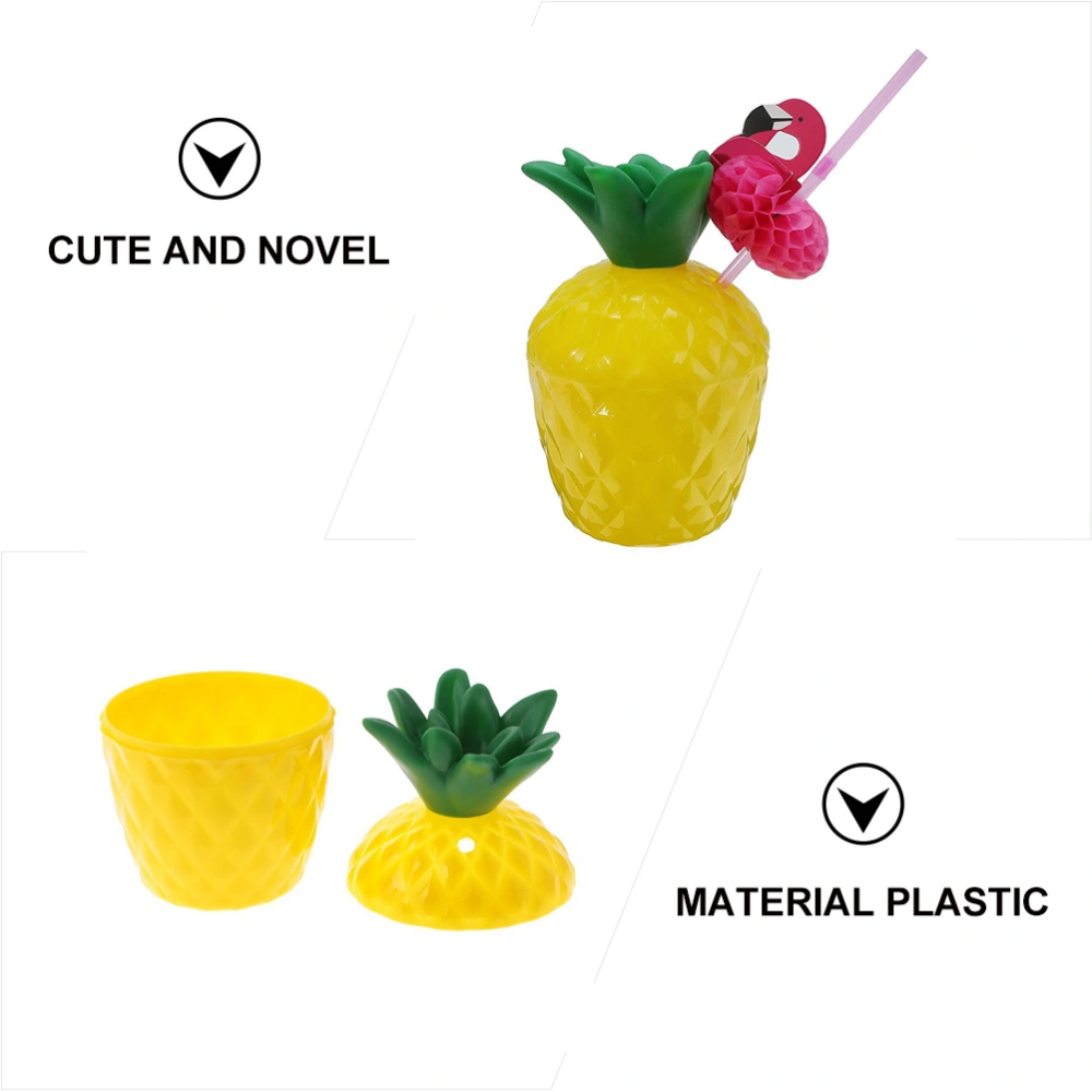 2 Sets Pineapple Cups with Straws Drink Cups Hawaiian Party Cup (Random Color)