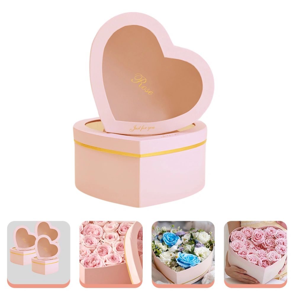 2pcs Flower Gift Storage Box Decorative Packing Box Heart Storage Box with Window