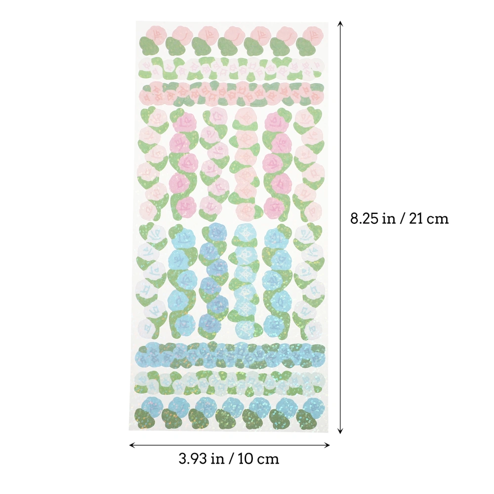 8 Sheets Colorful Flower Stickers Self-Adhesive Stickers Scrapbooking Stickers