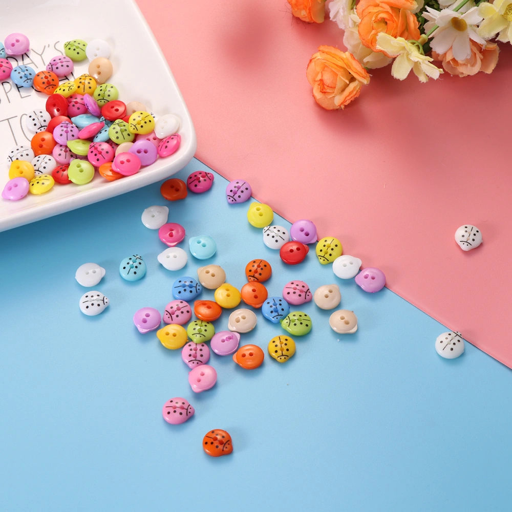 100PC Little Ladybug Resin Buttons Children's Small shape Color Snaps 12.5MM for Cloth Craft Sewing (Assorted Color)