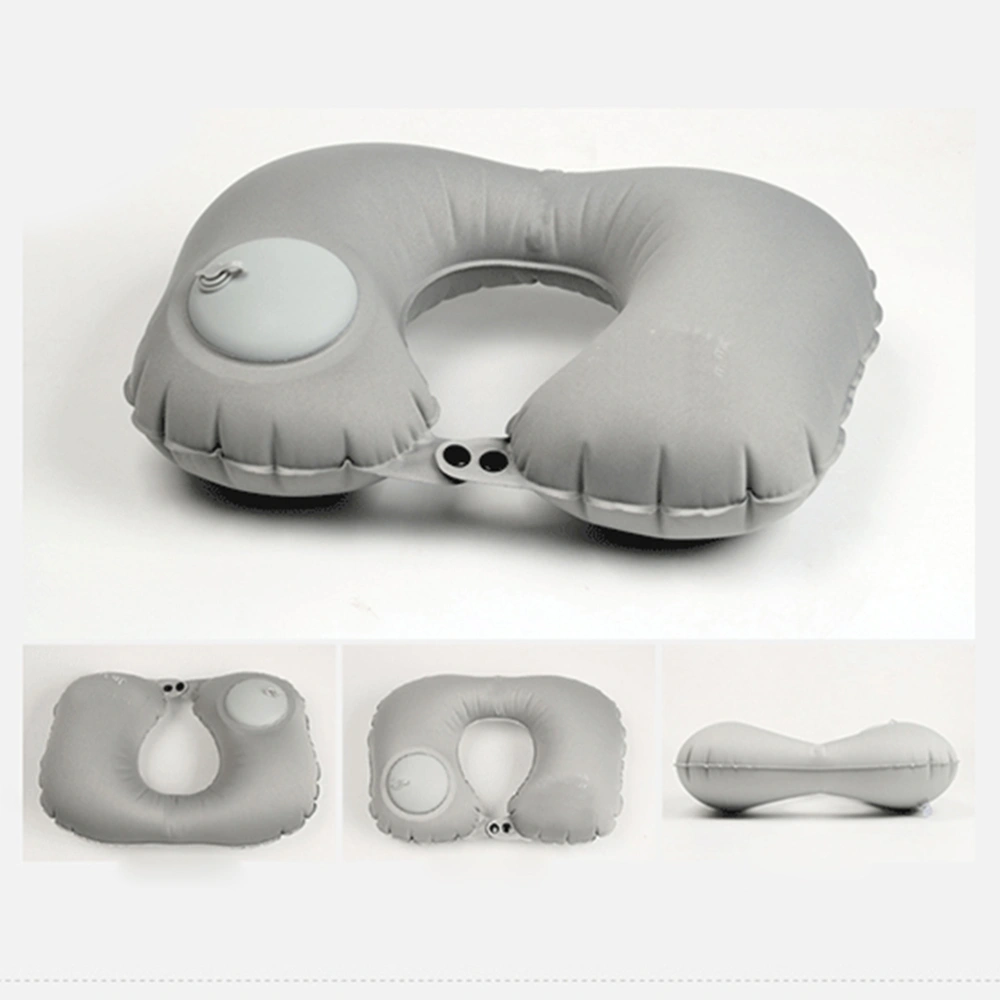 2PCS U Shape Neck Pillow Press Type Automatic Inflator Neck Pillow Comfortable Portable Travel Pillow for Airplane Bus (Grey, 46x29cm)