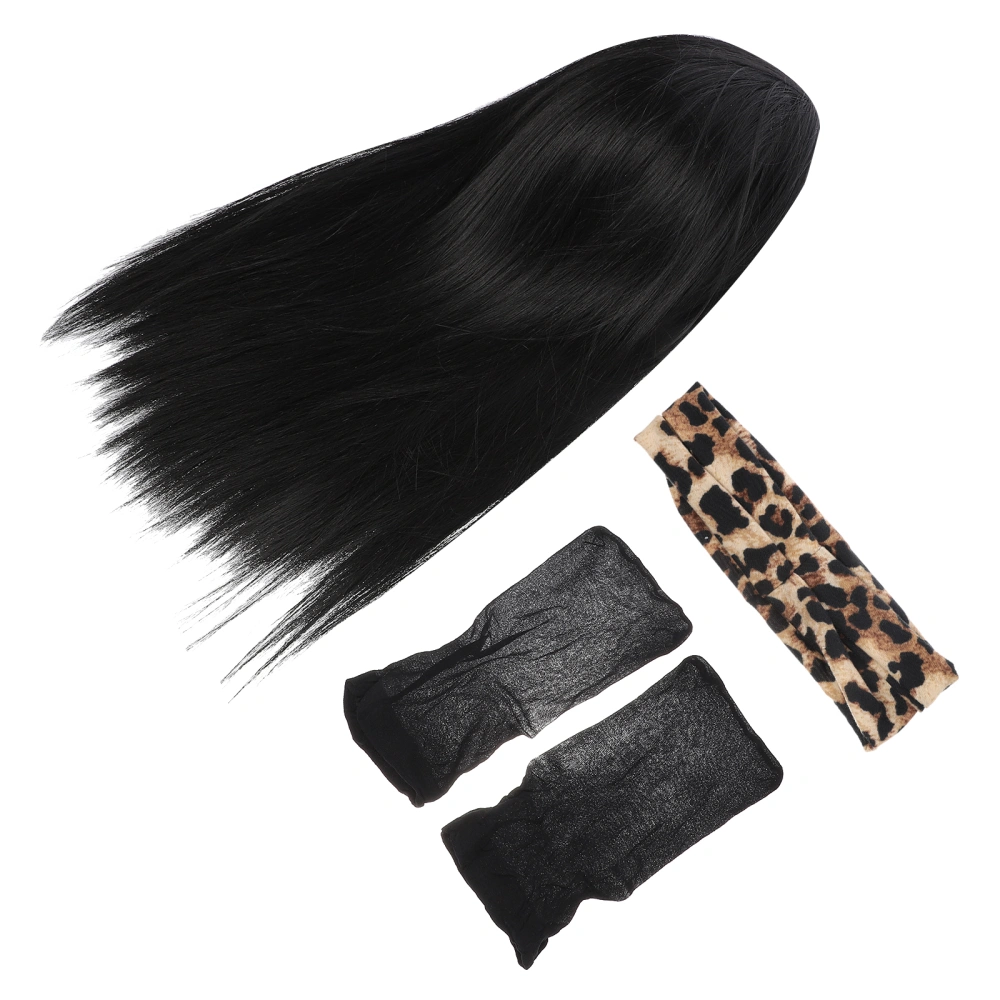 1 Set Headband Wig Long Straight Hair Wig with Wig Nets Woman Headband Wig