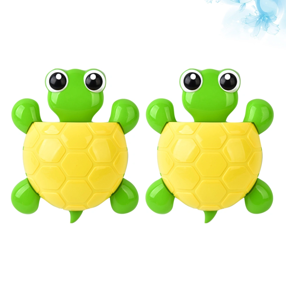 2pcs Turtle Wall Holder Suction Cup Toothbrush Rack Toothpaste Container Hanging Sundries Organizer Yellow