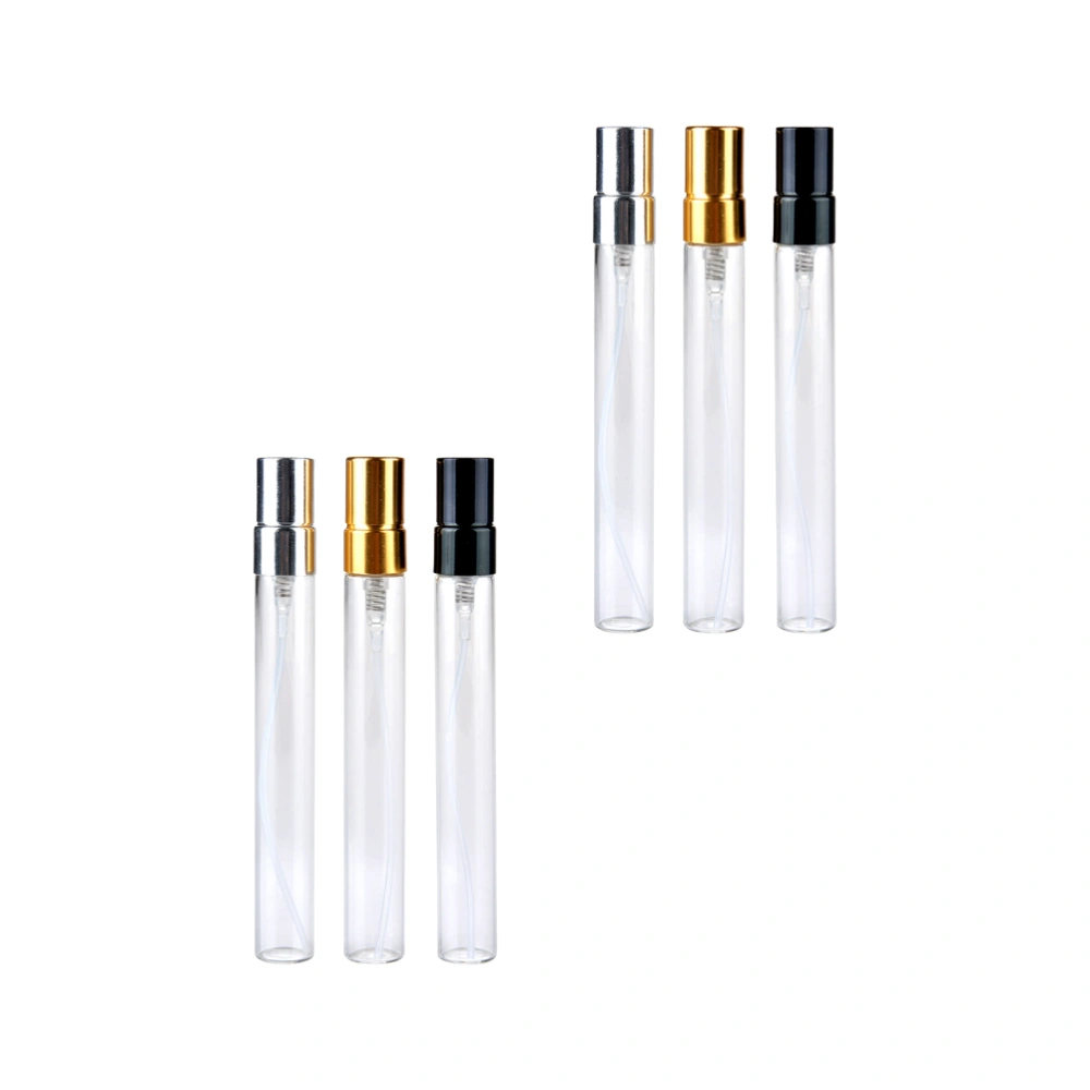 6Pcs 10ml Perfume Subpackaging Bottles Glass Tube Travel Spray Bottle Perfume Atomizer (Black, Golden, Silver for Each 2Pcs)