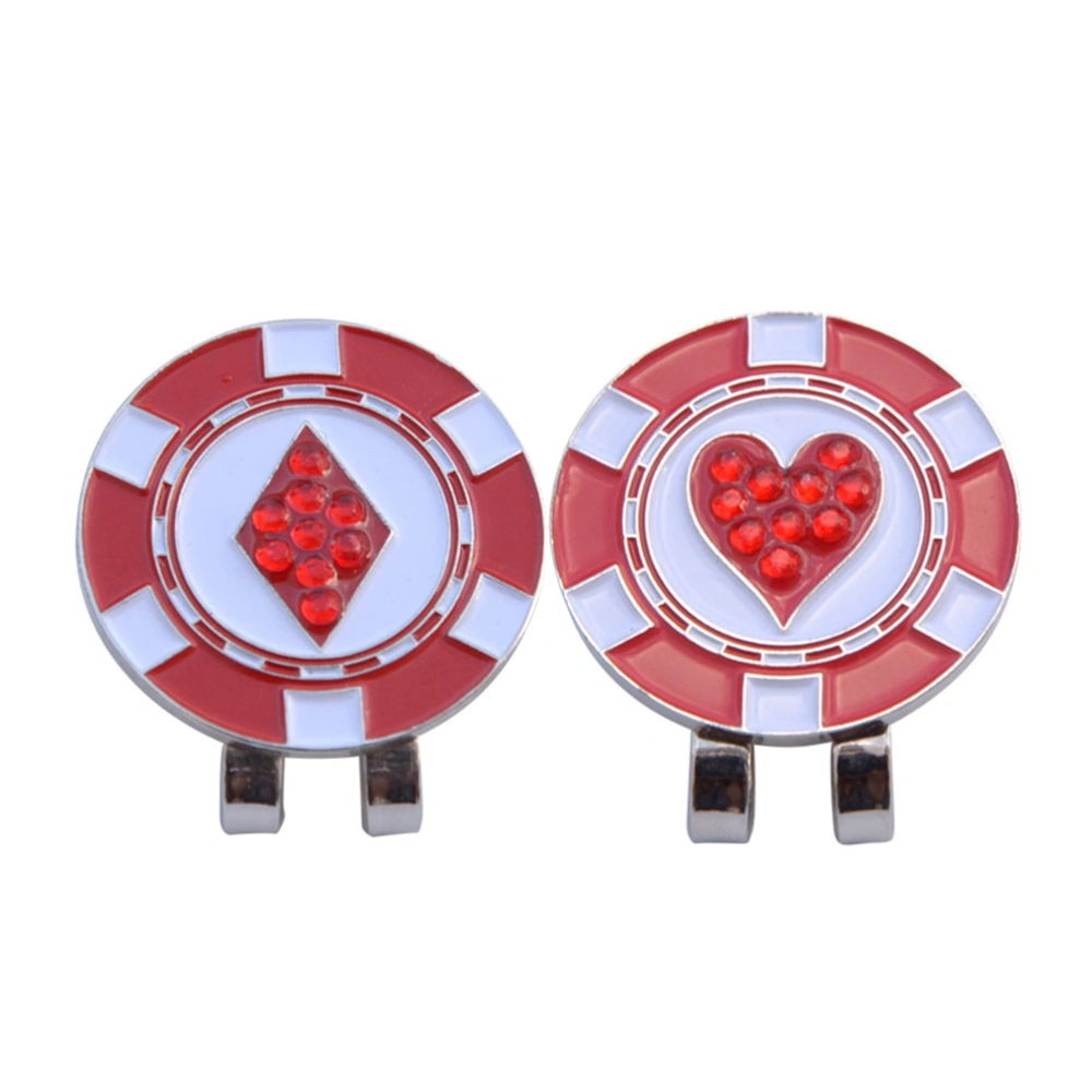 2 Pcs Lightweight Alloy Magnetic Ball Markers Hat Clip with Heart and Diamond Pattern Outdoor Accessories