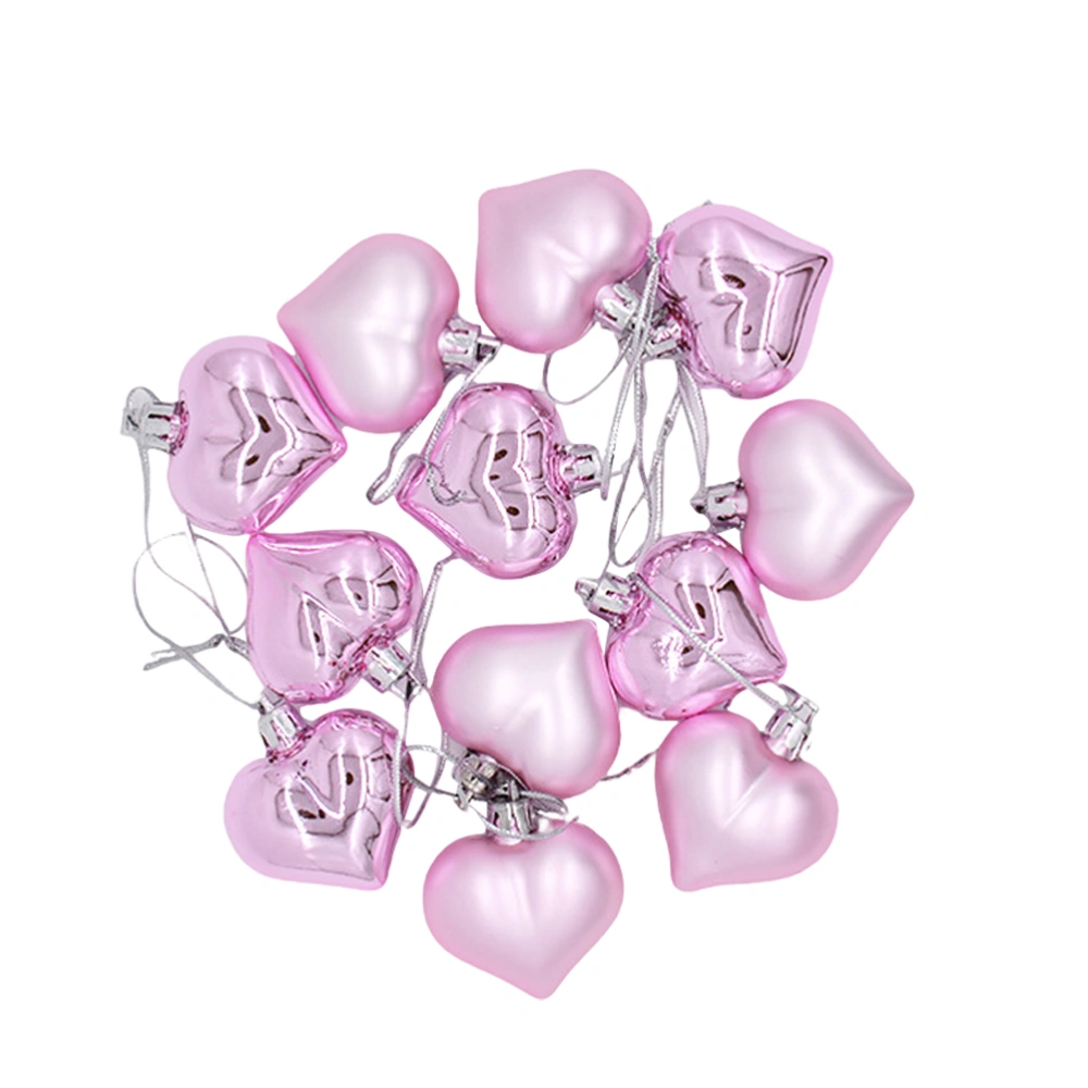 24Pcs Heart Shape Christmas Pendant Decoration Creative Xmas Plastic Balls Lovely Heart Christmas Pendant Hanging Ornament (Pink)