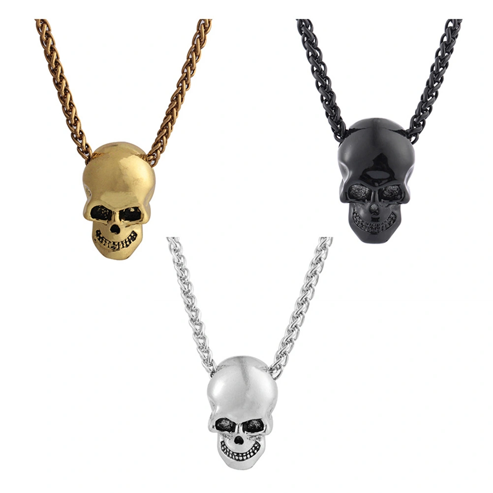 3pcs Skull Head Charm Neck Chain Punk Hip-hop Halloween Pendant (Random Color)