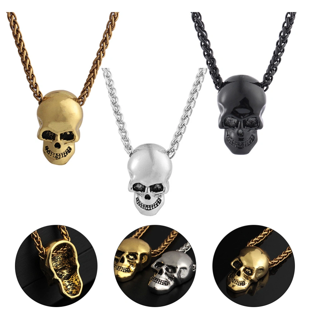 3pcs Skull Head Charm Neck Chain Punk Hip-hop Halloween Pendant (Random Color)