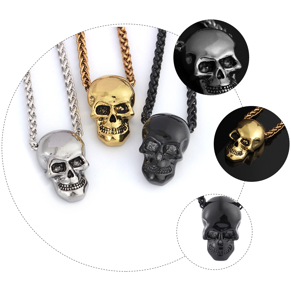 3pcs Skull Head Charm Neck Chain Punk Hip-hop Halloween Pendant (Random Color)