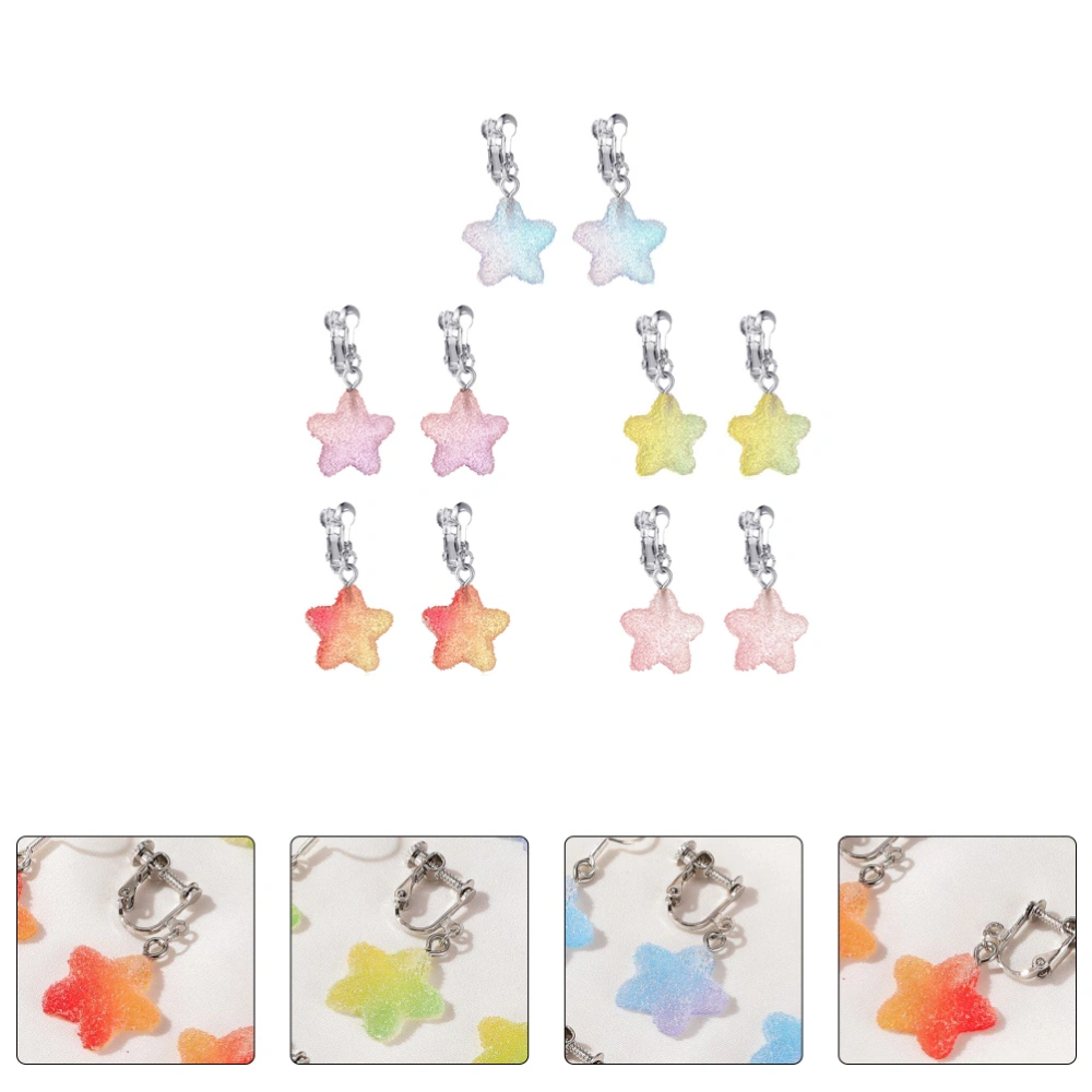 5 Pairs Sweet Earrinig Decor Earrings Five-pointed Star Pendant Ear Decor