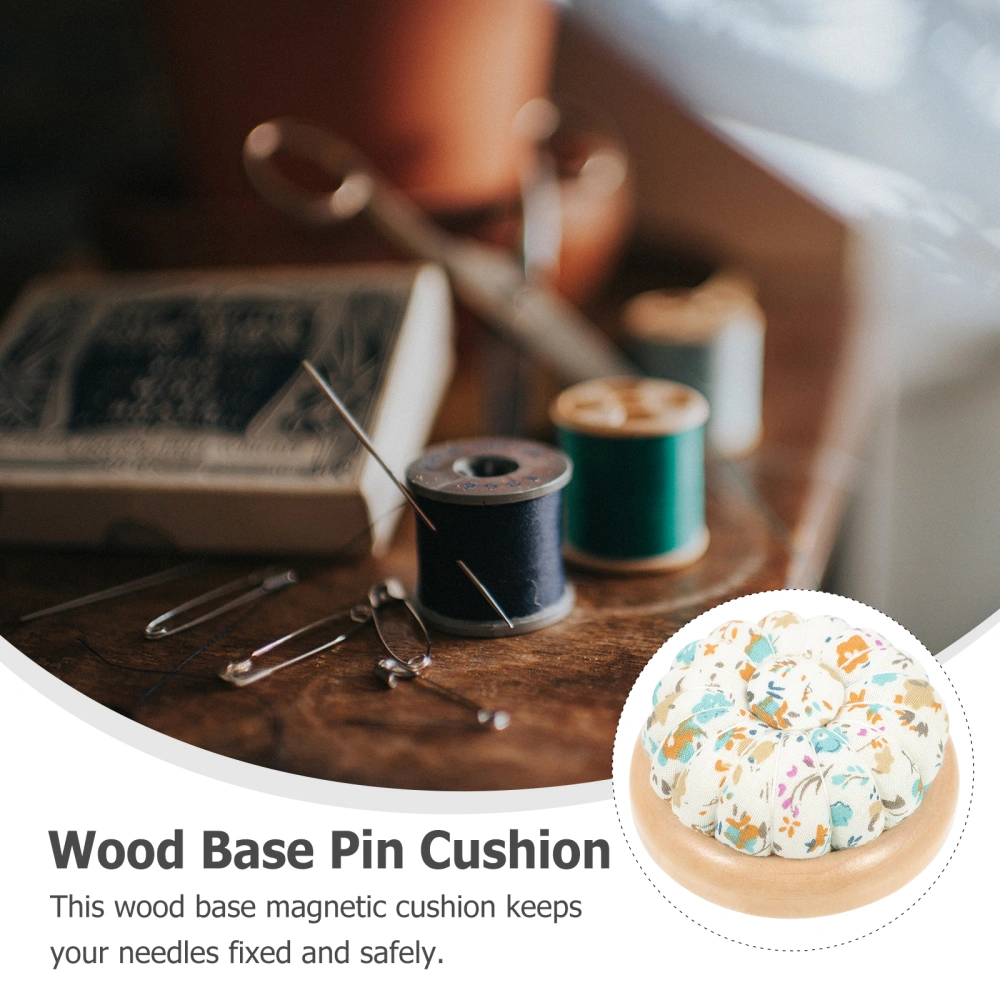 1Pc Wood Base Pin Cushion Magnetic Needle Cushion Sewing Needle Holder