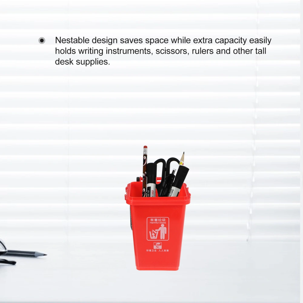 2PCS Creative Pen Holder Personality Trash Can Shape Pen Holder Multi-function Classification Trash Can Pen Holder Desktop Storage Box(Red + Gray)