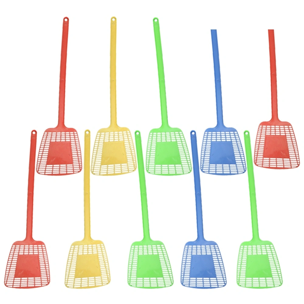 10pcs Square Simple Household Fly Swatter Kitchen Hollow Plastic Long Handle Mosquito Swatter (Random Color)