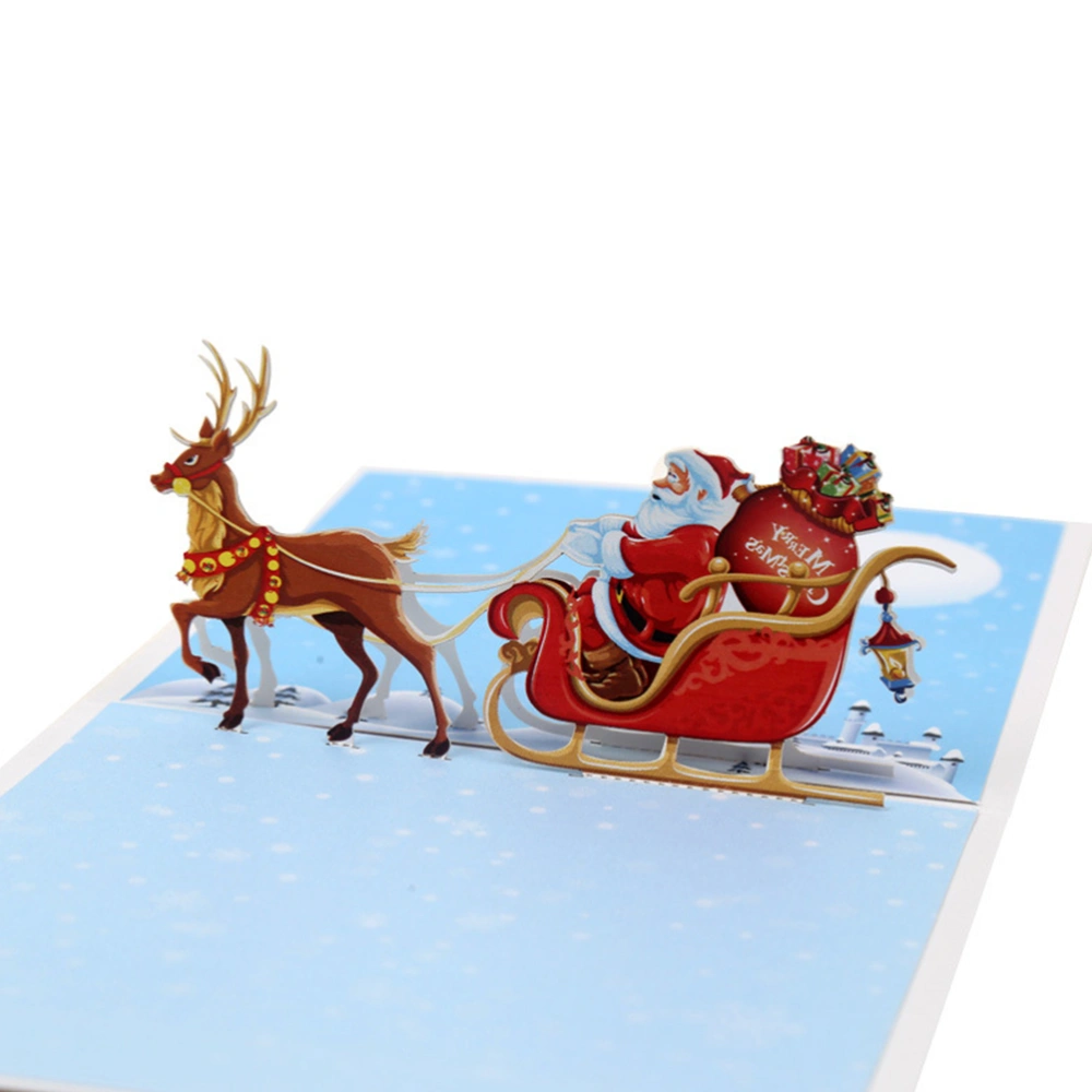 Colorful Printed 3D Christmas Elk Sled Greeting Christmas Up Cards Merry Christmas for Friends Family