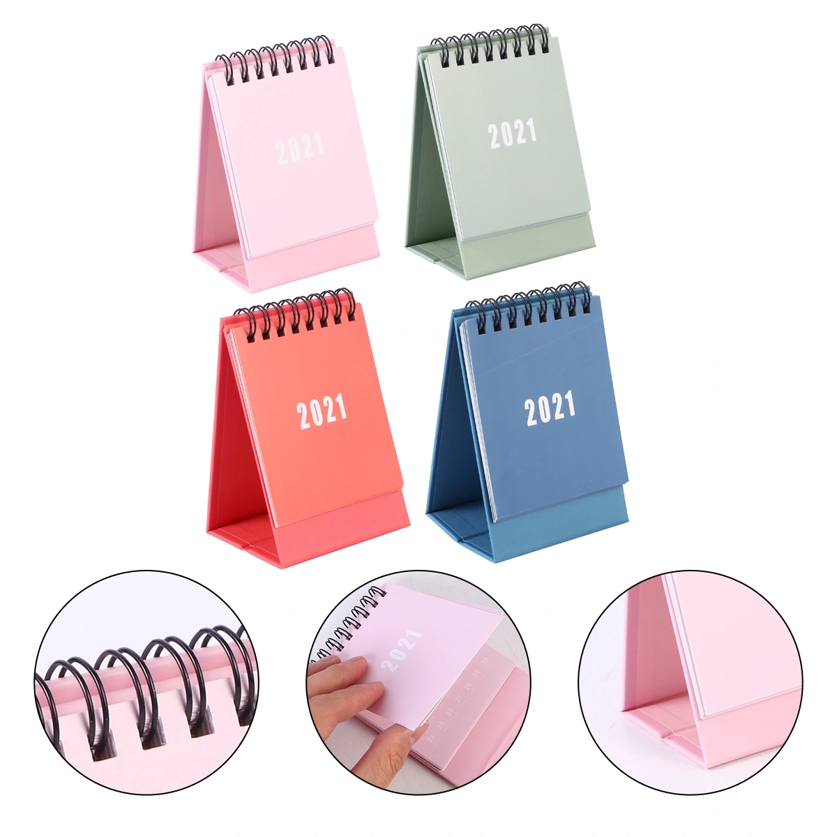 4pcs Solid Color Mini Desktop 2021 Calendar Daily Schedule Planner Desk Calendar