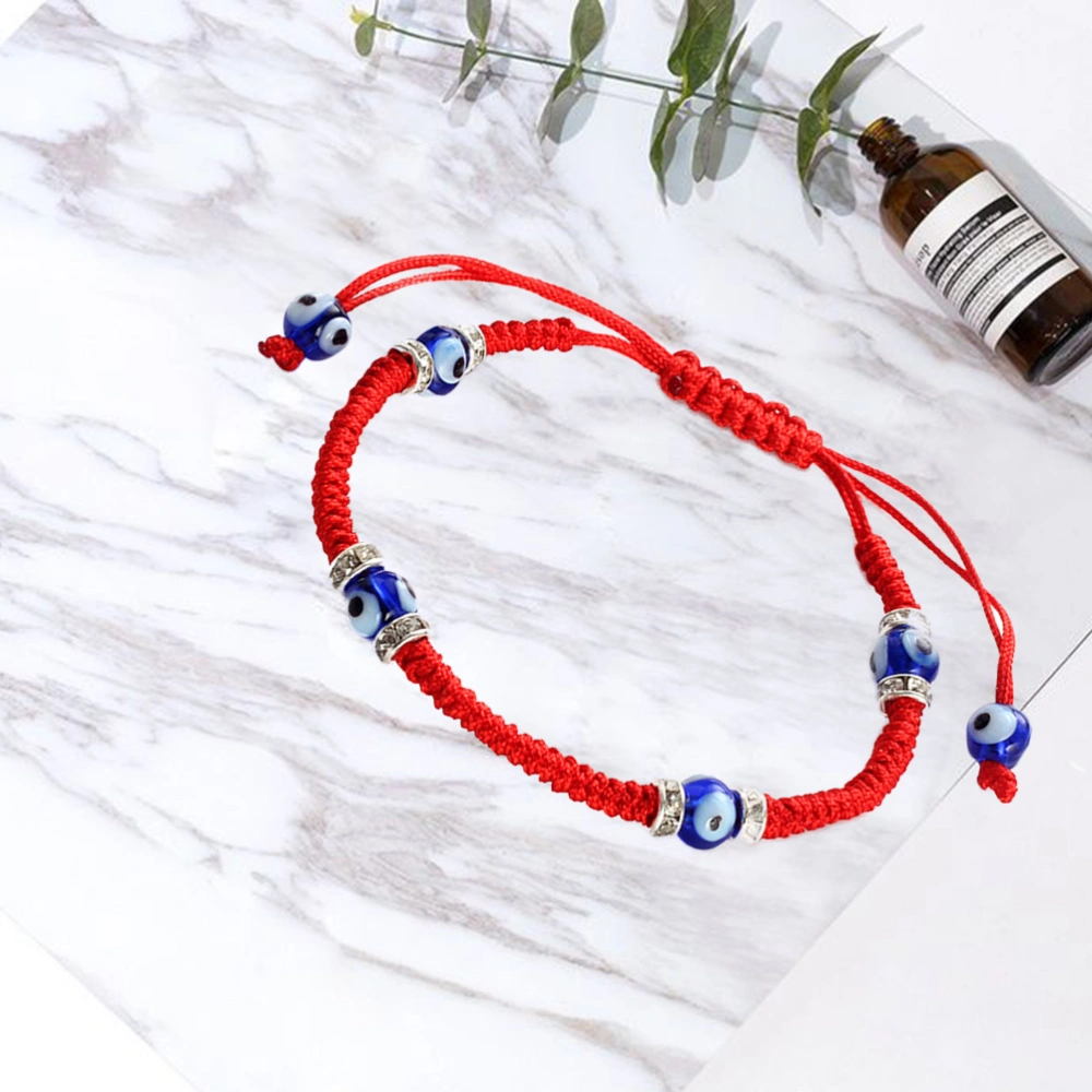 Eyes Shaped Bead Adjustable Woven Bracelet Fashion Simple Handmade Braided Bracelet for Adults Children Teenagers(Red)