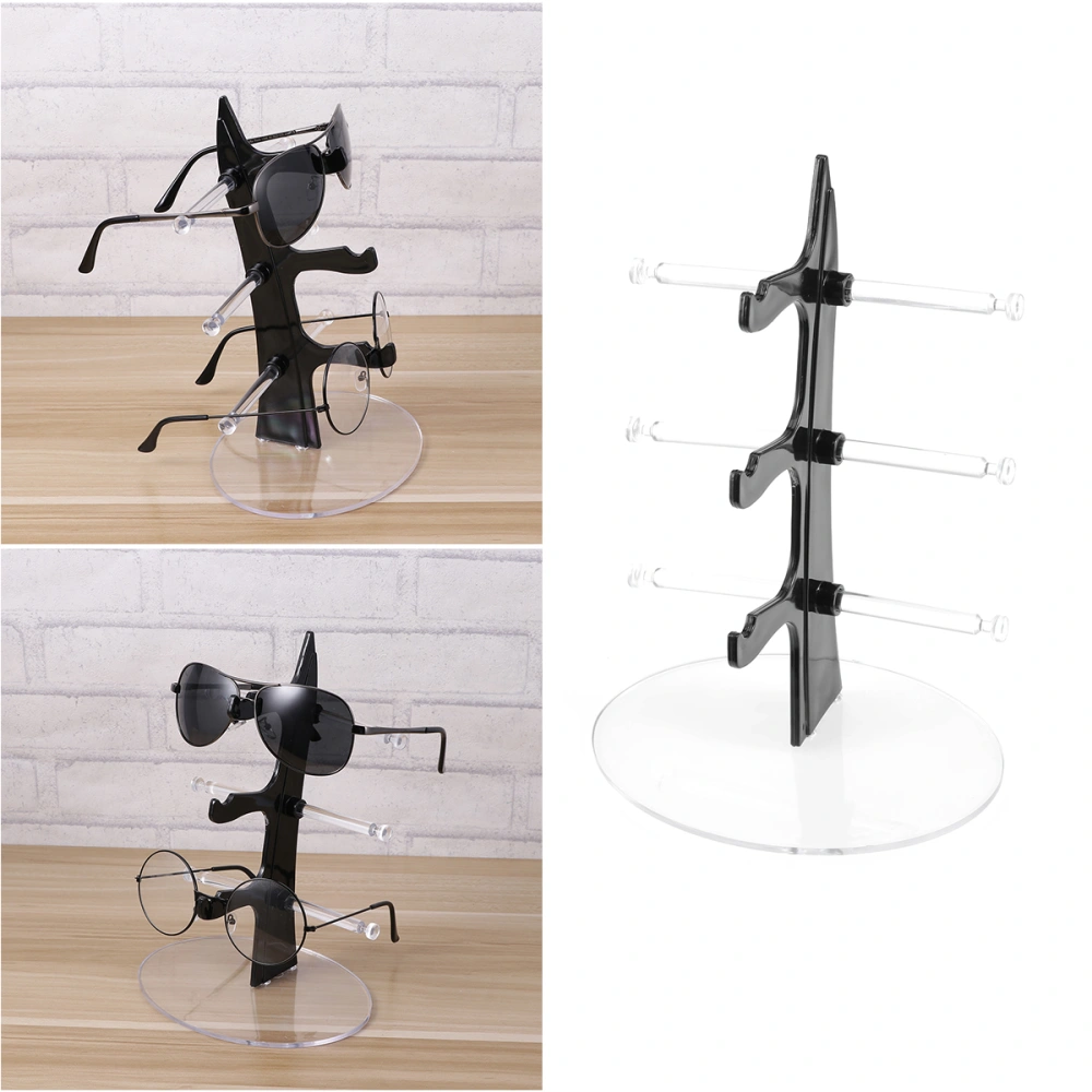 Sailboat Shape Glasses Display Stand Sunglasses Holder Eyeglass Organizer Storage Rack for Home Shop (Black, 3 Layers)