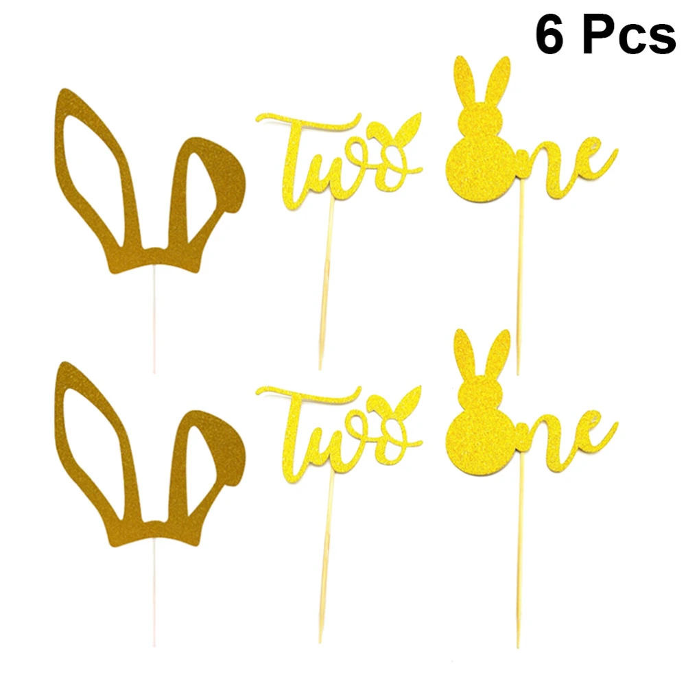 6pcs Easter Rabbit Cake Toppers Number Design Cupcake Ornament Picks Lovely Cake Decor for Festival Party