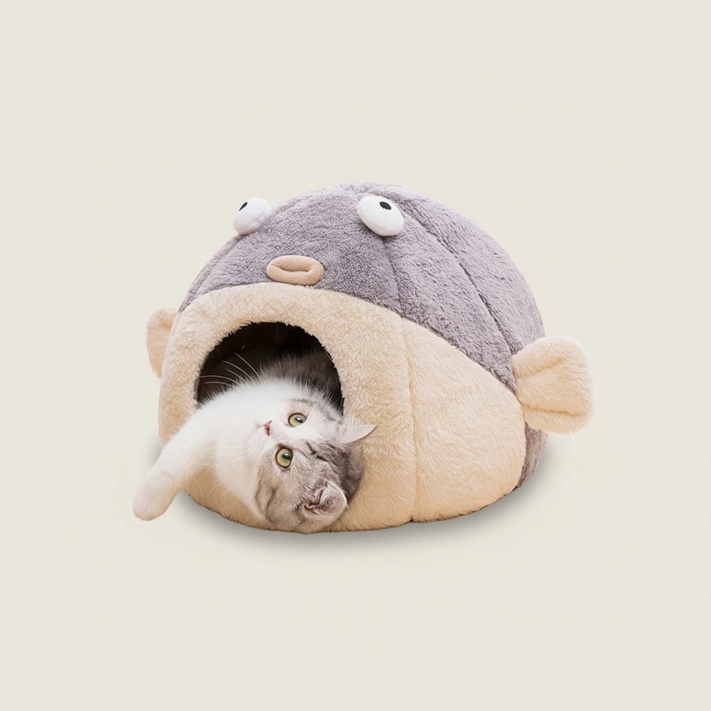 Puffer Shape Cat House Cat Bed Semi-Enclosed Puppy Nest Cat Sleeping Bed