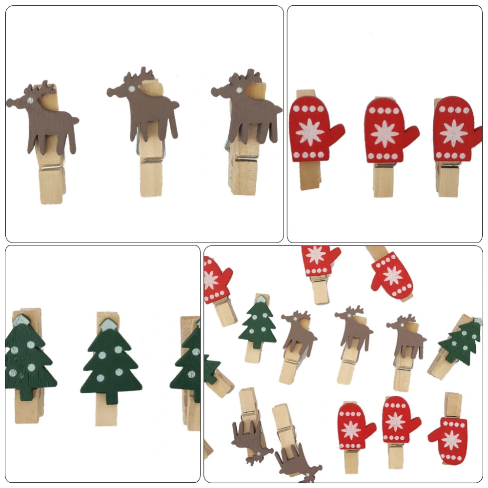 24PCS Christmas Elements Clamp Wood Clip Twine Photo Clamp Decoration Clip