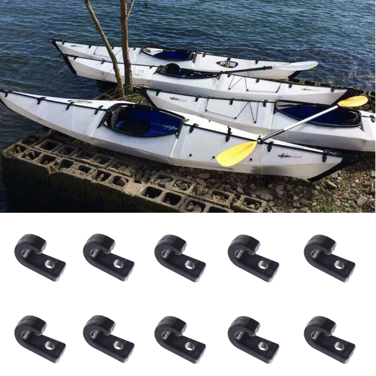 20pcs Canoe Kayak Buckles Accessories Plastic Fishing Rigging Bungee Boat Supplies for Ocean Boats and Rowboats (Black)