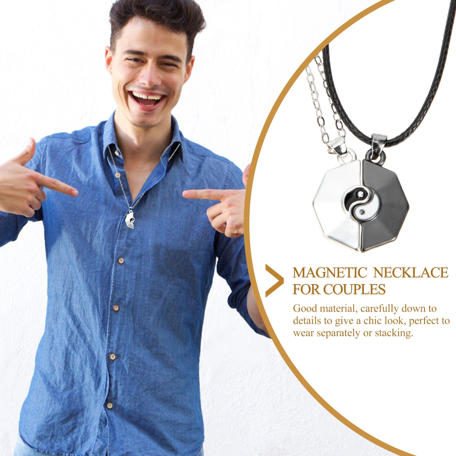 1 Pair Couples Necklace Magnetic Couples Necklace Neck Chain Pendant Necklace