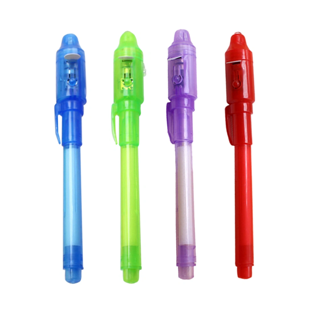 4pcs Invisible Ink Pen Pen Marker Secret Message Pen with UV Light for Currency Checking Kids Game (Random Color)