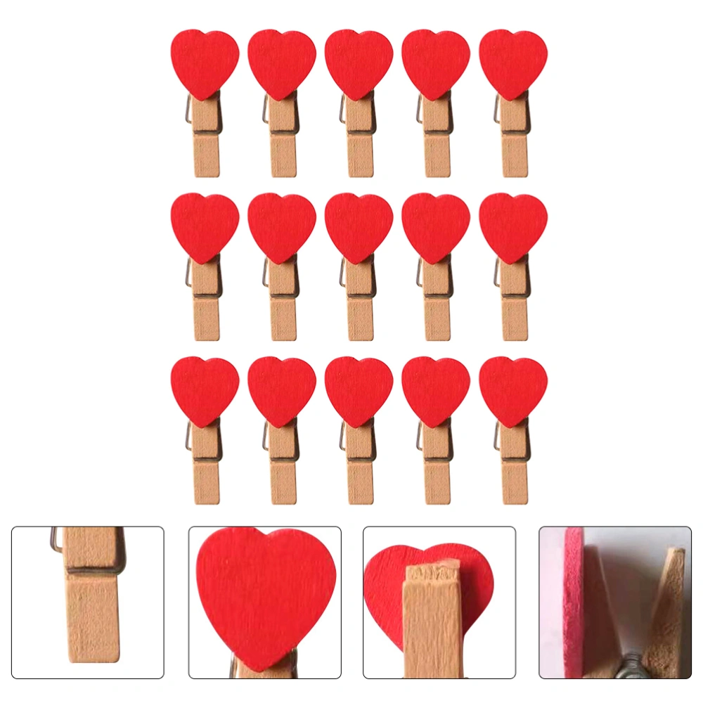 50PCS Wooden Heart-shaped Clip Lovely Note Clip Small Decorative Photo Clip