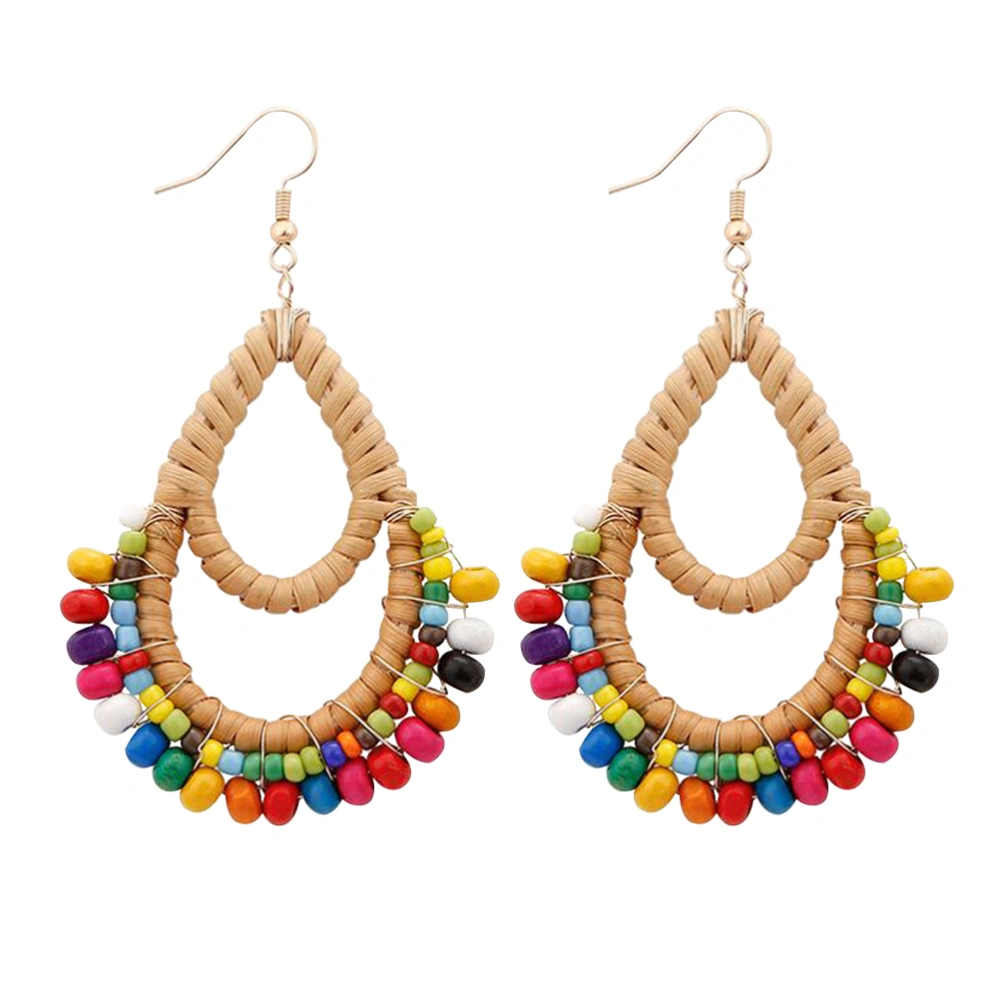 1 Pair Fashion Jewelry Earrings Beads Rattan Earrings Bohemian Style Jewelry Drop Shape Dangler for Women Ladies