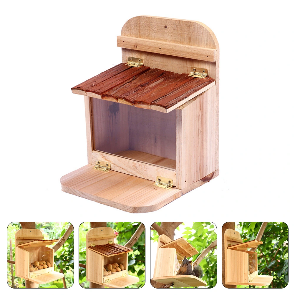Outdoor Wood Squirrel Feeder Squirrel Feeding House Garden Bird Feeding Box