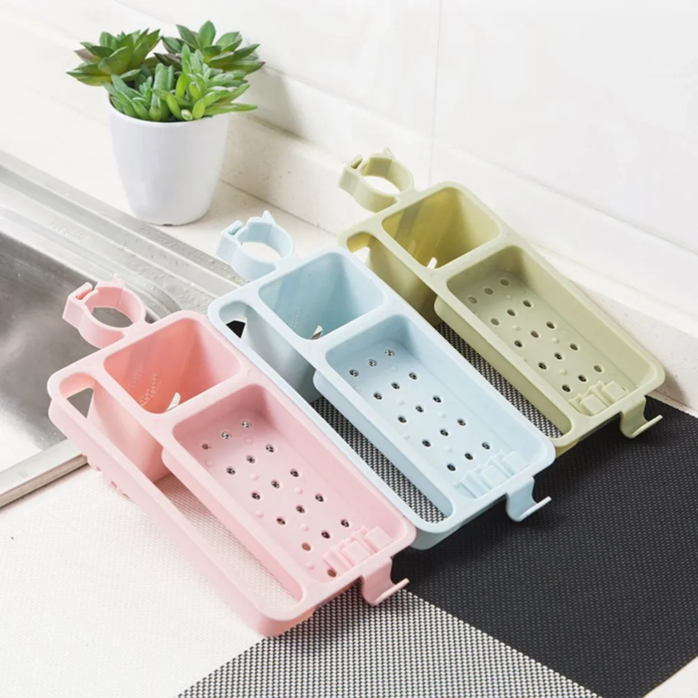 1 Pc Sink Hanging Storage Rack Kitchen Faucet Clip Punch Free Sponge Dish Holder Drain Dry Towel Organizer (Blue)