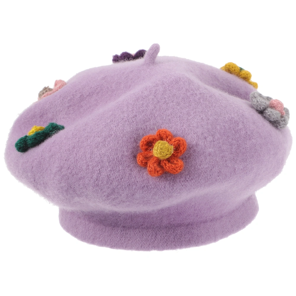 1pc Children Beret Wool Hat Lovely Flower Good-looking Winter Painter Hat