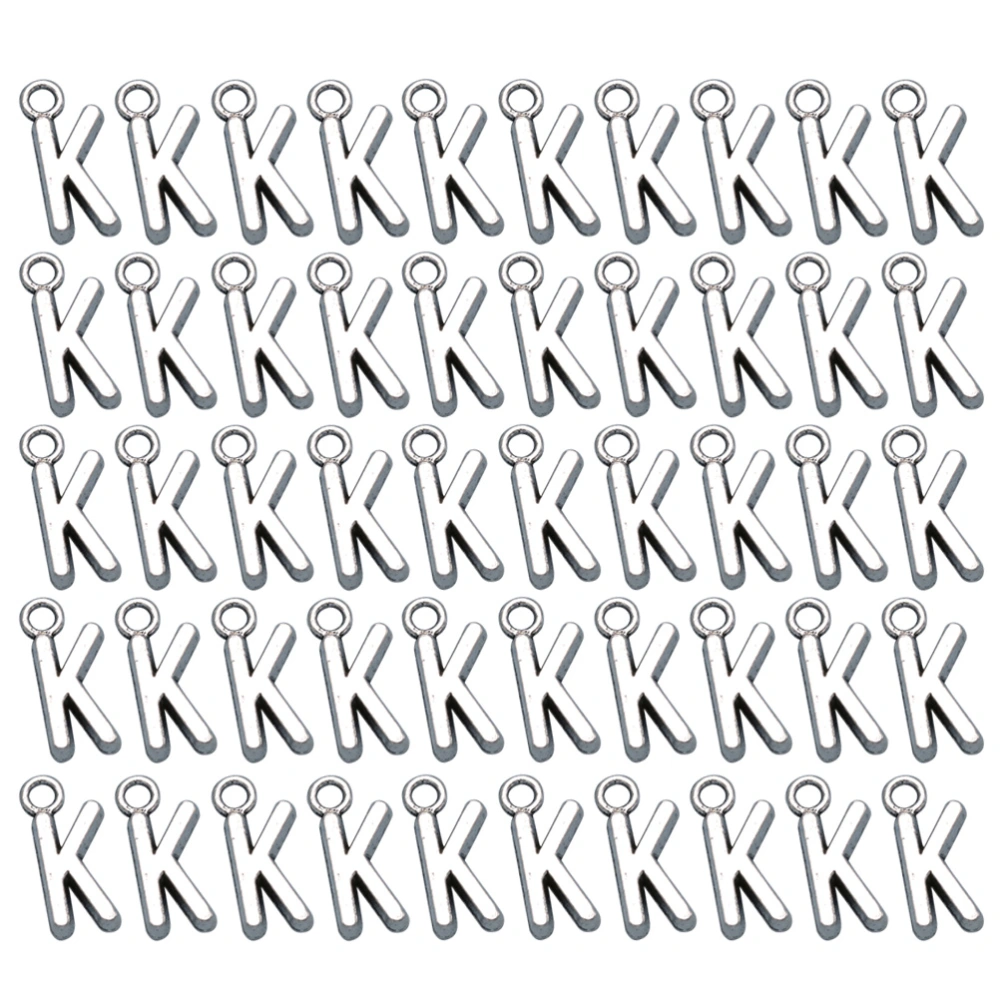 50pcs English Alphabet K Pendant Alloy Charms DIY Jewelry Making Accessories for Necklace Bracelet (Antique Silver)